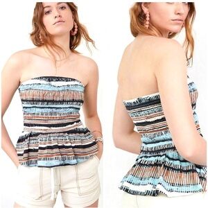 Anthropologie Porridge Tube Top Smocked  Navy Brown Size S